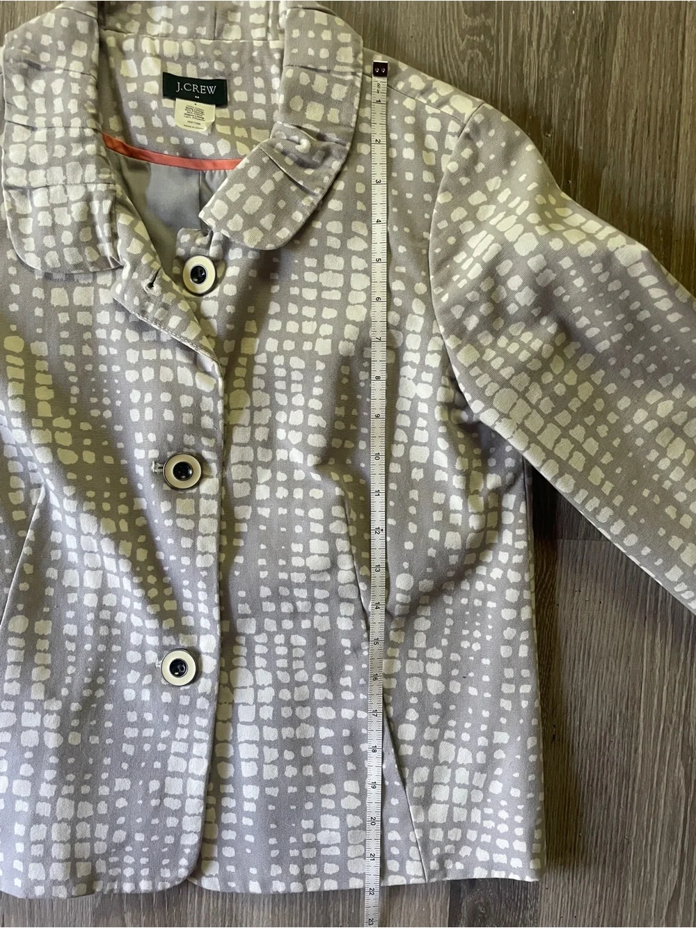 Women's J. Crew Jacket Sz 4 Gray & White Linen Cotton Ruffled JACKET